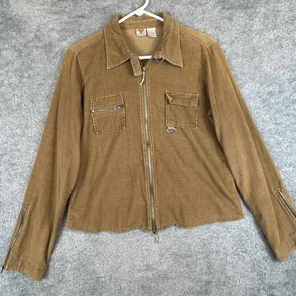 Andrew & Co Womens Tan Corduroy Utility Full Zip Jacket D-Ring Size L RN 70853